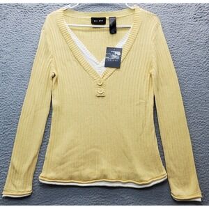 Axcess Sweater Womens Large Yellow Knit Lightweight Long Sleeve V Neck‎ Pullover